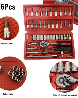 46 Pieces 1/4″ Socket Ratchet Set with Storage Box, Auto Repair Mechanical Tools Combo Set for Home Car Repair